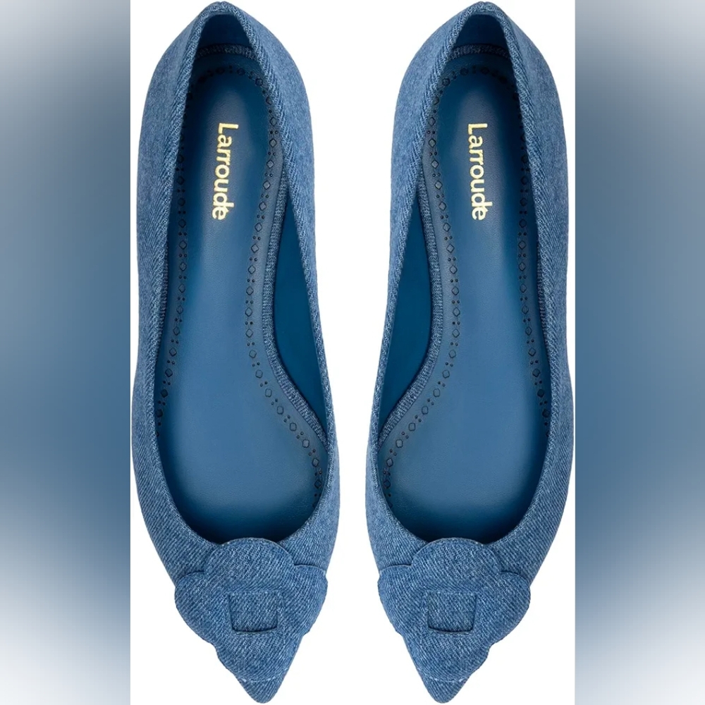 *NEW* Larroudè Flora Flat Denim Blue Women's Size 8.51